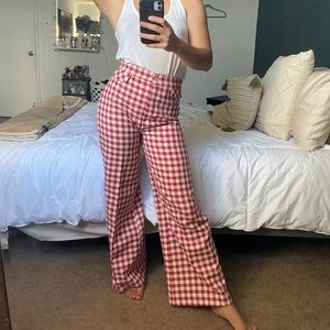 Plaid red and off white trouser